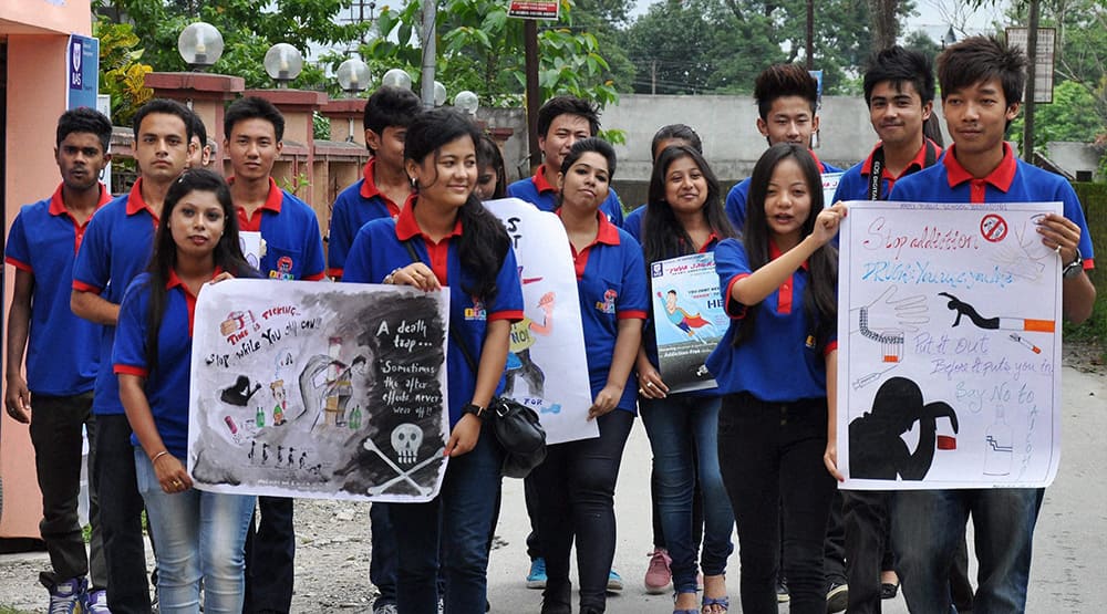 School students take part in an awareness rally against drugs in Siliguri.