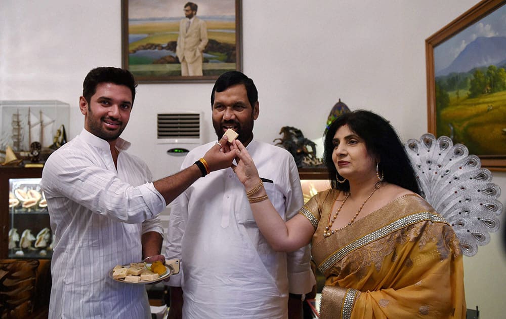 Union Food Minister Ram Vilas Paswan celebrates his birthday with family members in New Delhi.