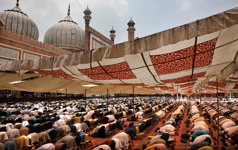 Muslims offer prayers at the Jama Mosque in New Delhi.