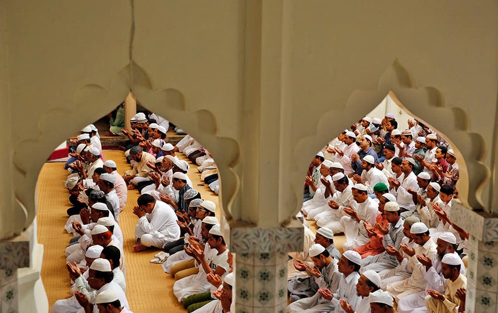 Muslims offer Friday prayers at the Vasi Ullah mosque in Allahabad.