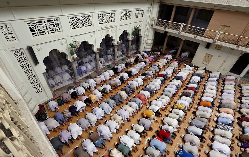 Muslims offer Friday prayers at the Vasi Ullah mosque in Allahabad.