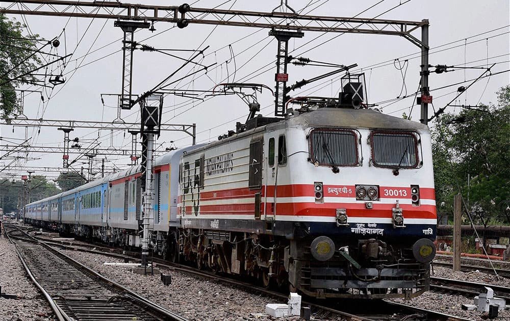 A high speed New Delhi Agra test train leaves New Delhi station.