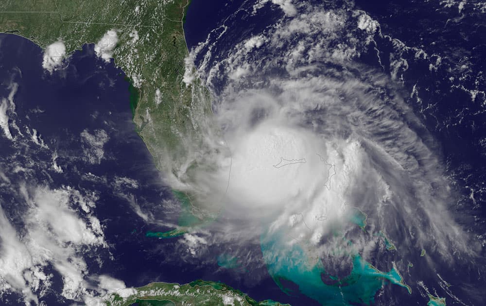 Satellite image released by the National Oceanic and Atmospheric Administration (NOAA), shows the center of Tropical Storm Arthur off the east coast of Florida.