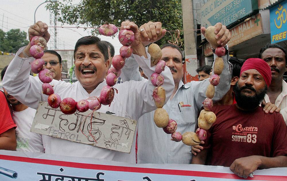 Activists of Jammu West Assembly Movement holding a protest rally against price rise in Jammu.