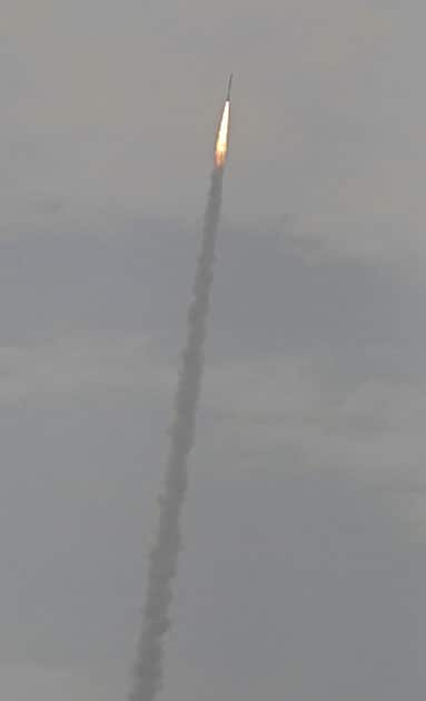 The Polar Satellite Launch Vehicle (PSLV-C23) rocket lifts off from the east coast island of Sriharikota.