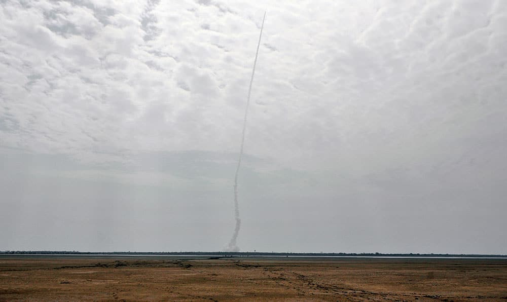 The Polar Satellite Launch Vehicle (PSLV-C23) rocket lifts off from the east coast island of Sriharikota.