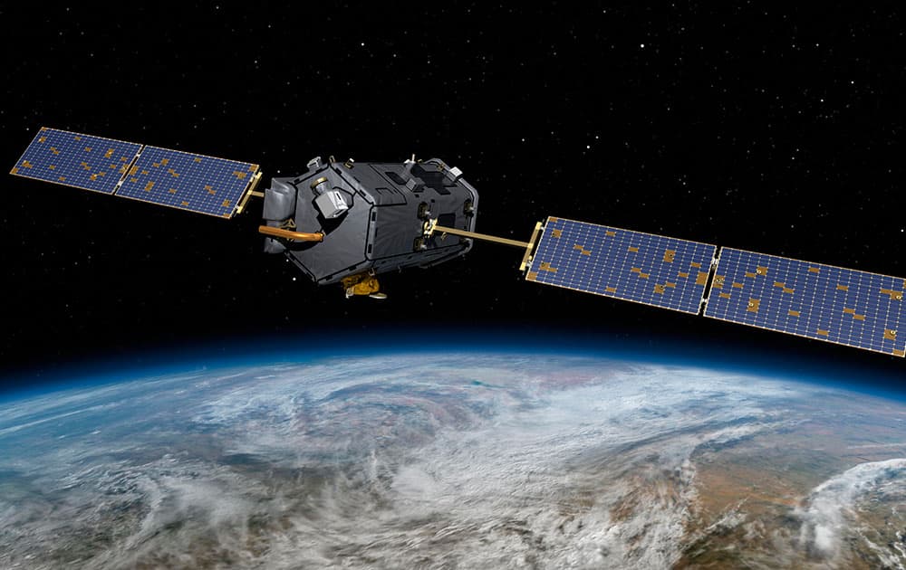 This May 15, 2014, artist concept rendering provided by NASA shows their Orbiting Carbon Observatory (OCO)-2. The OCO-2, managed by NASA`s Jet Propulsion Laboratory in Pasadena, Calif., will launch from Vandenberg Air Force Base, Calif., on a Delta II rocket on July 1, 2014. 