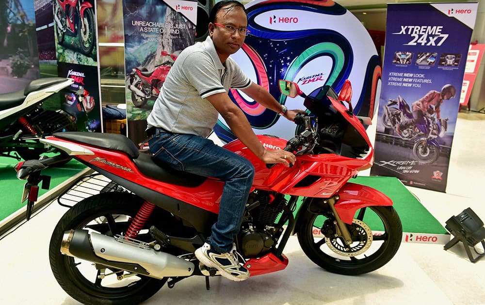 B Swaminathan, Hero MotoCorp senior area manager of Tamil Nadu and Pondicherry at the launch of three hi-end motorcycles in Chennai.