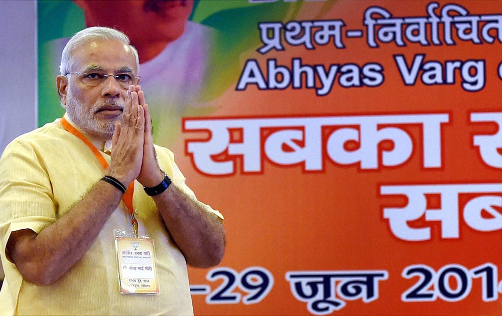 Prime Minister Narendra Modi at the newly elected BJP MPs workshop at Surajkund in Faridabad.