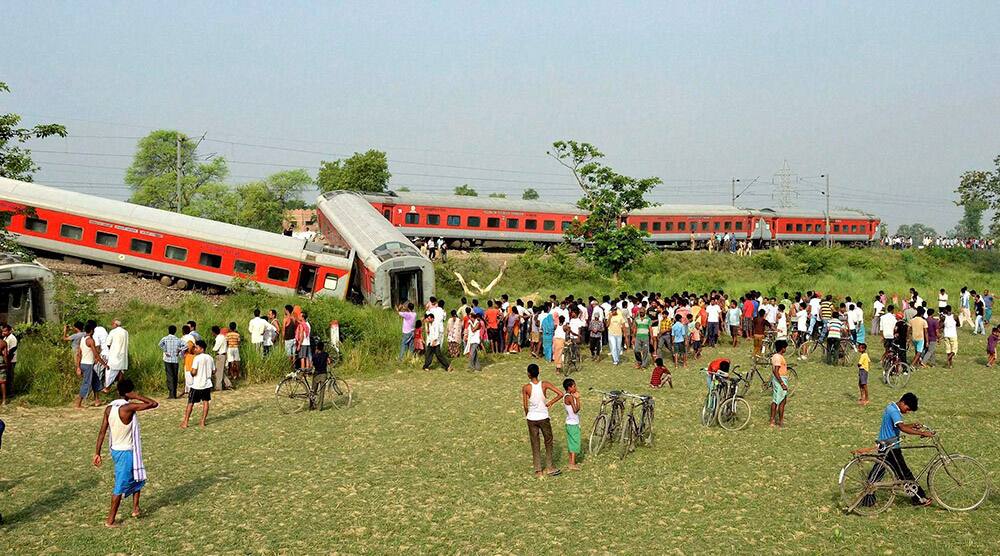 Rescue work in progress after 12 coaches of the Delhi-Dibrugarh Rajdhani Express derailed near Chapra in Bihar.