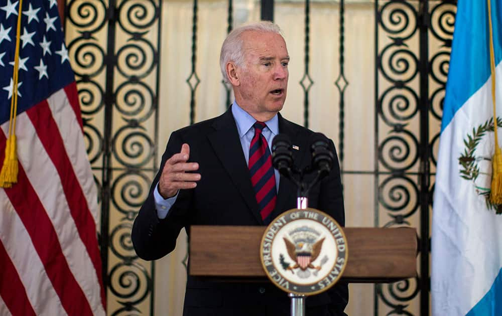 Vice President Joe Biden speaks during a news conference in Guatemala City.