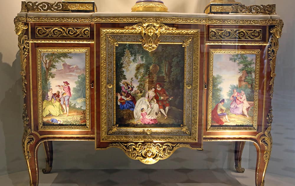 A 18th century chest of drawers made by famous cabinetmaker Martin Carlin is presented in a room that has been reopened to the public at the Louvre museum in Paris.