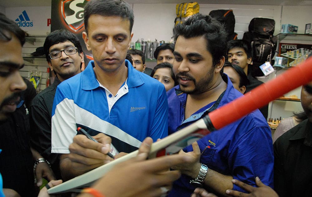 Cricketer Rahul Dravid at the inauguration of a sports product outlet in Pune.