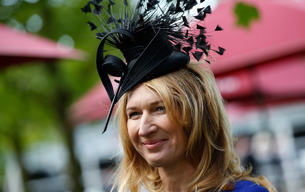 Former German tennis player Steffi Graf talks to the media on the first day of the Royal Ascot horse racing meeting at Ascot, England.