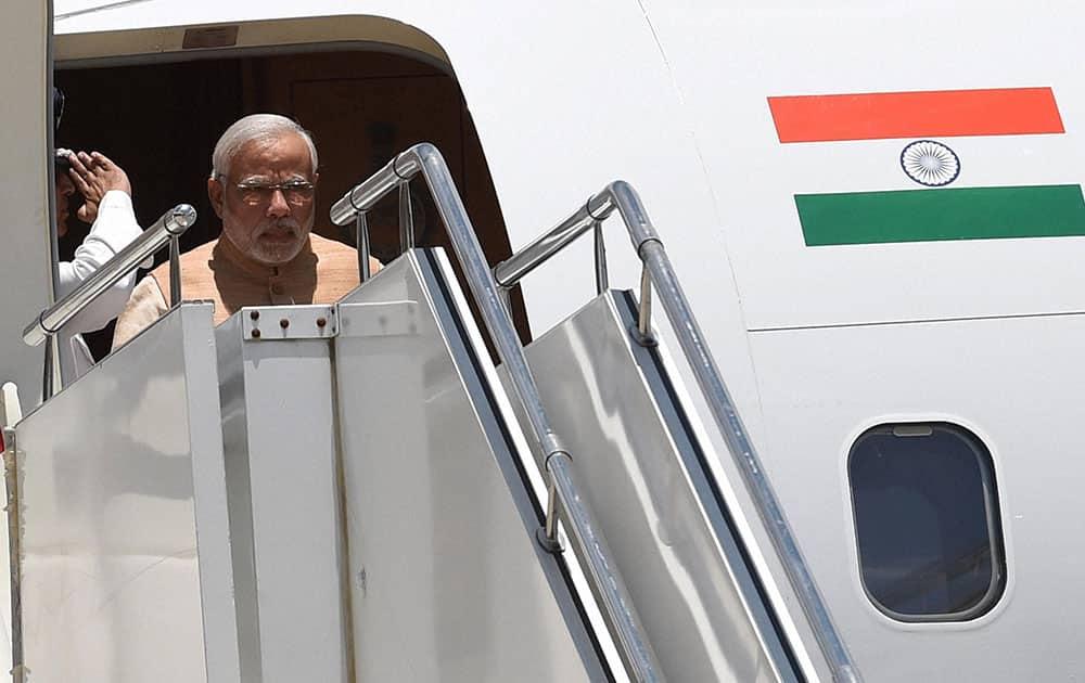 Prime Minister Narendra Modi on his arrival at the Paro International Airport in Bhutan.