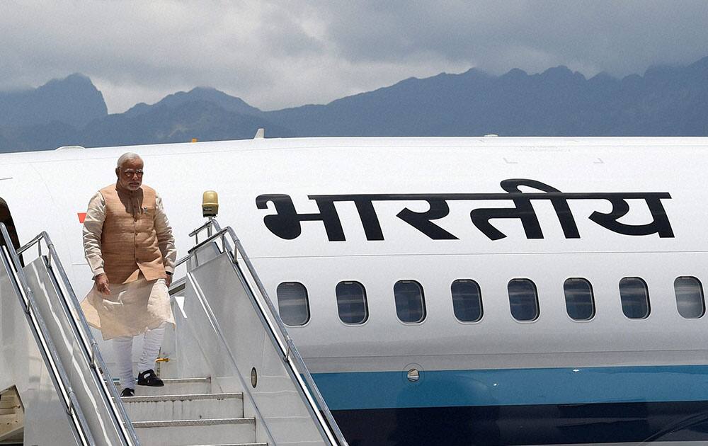 Prime Minister Narendra Modi arrives at the Paro International Airport in Bhutan.