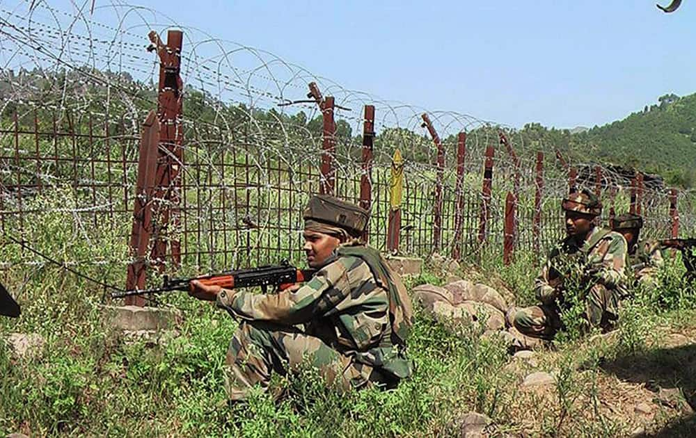 Army jawans patrol near Line of Control (LOC) in Poonch district of Jammu and Kashmir.