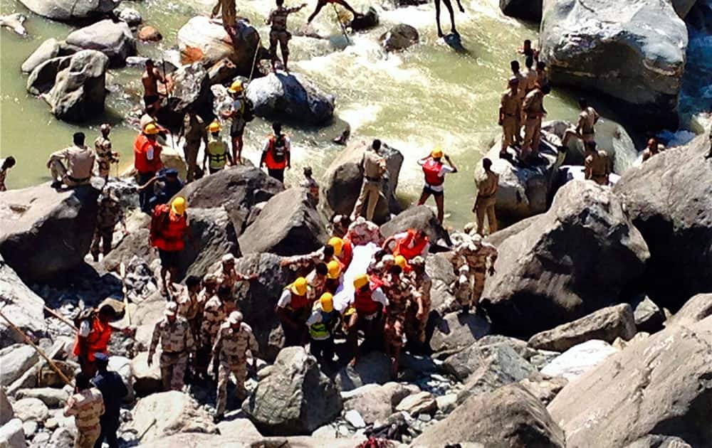 Rescue operations is carried out in Beas River in Mandi, Himachal Pradesh.