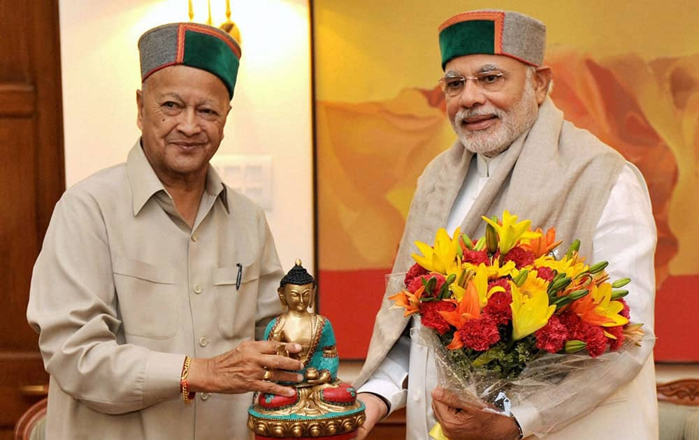 Chief Minister of Himachal Pradesh Virbhadra Singh calling on Prime Minister Narendra Modi in New Delhi.