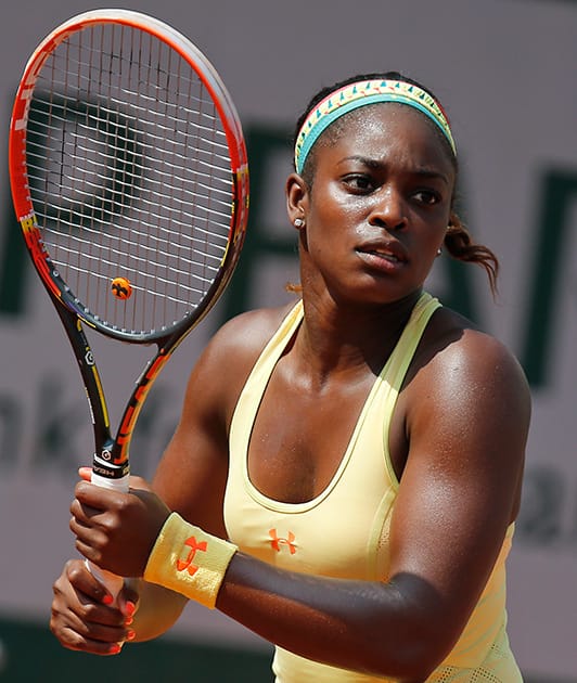 Sloane Stephens of the U.S. waits to return the ball during the third round match of the French Open tennis tournament against Russia`s Ekaterina Makarova at the Roland Garros stadium, in Paris.