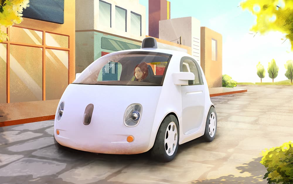 This image provided by Google shows an artistic rendering of the company`s self-driving car. The two-seater won`t be sold publicly, but Google said it hopes by this time next year, 100 prototypes will be on public roads. 