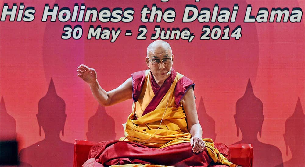 Tibetan Spiritual leader Dalai Lama gives a speech during the inauguration of Somaiya School.