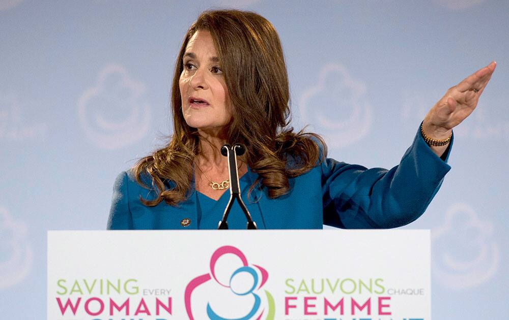 Melinda Gates speaks as she attends the Maternal, Newborn and Child Health Summit in Toronto.