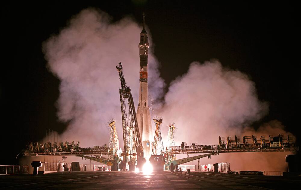 The Soyuz-FG rocket booster with Soyuz TMA-13M space ship carrying a new crew to the International Space Station, ISS, blasts off from the Russian leased Baikonur cosmodrome, Kazakhstan.