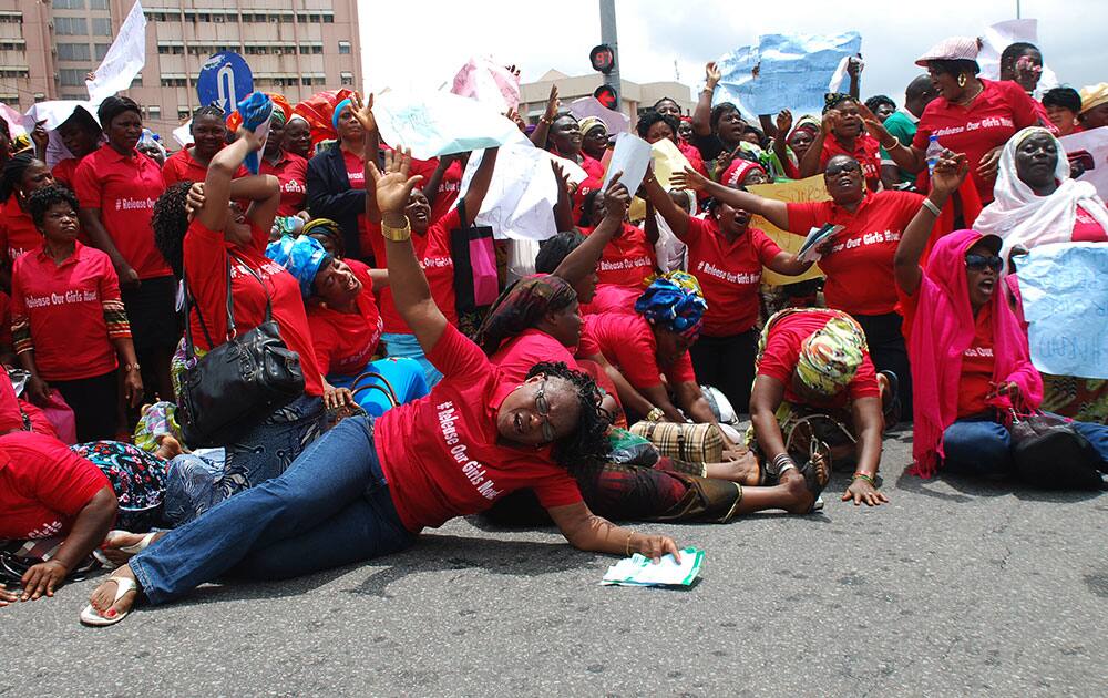 The Nigerians United Against Terrorism group attend a demonstration calling on the government to rescue the kidnapped girls of the government secondary school in Chibok, in Abuja, Nigeria.
