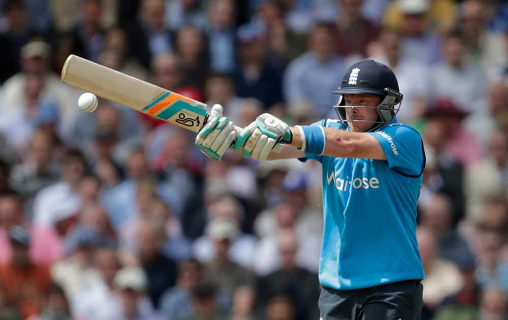 England`s Ian Bell hits a shot during the One Day cricket match between England and Sri Lanka at the Oval cricket ground in London.