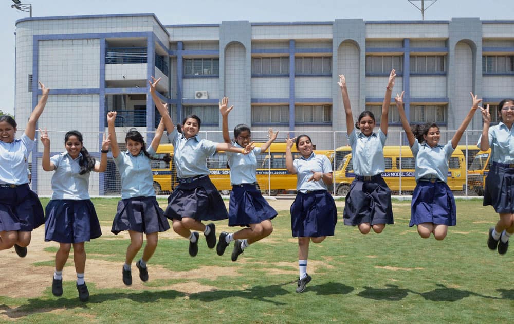 Gurgaon : Students celebrate their success after announcement of CBSE class X results at their school