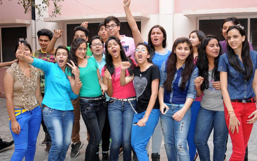 Students in Amritsar celebrate their success after the announcement of CBSE class X results.