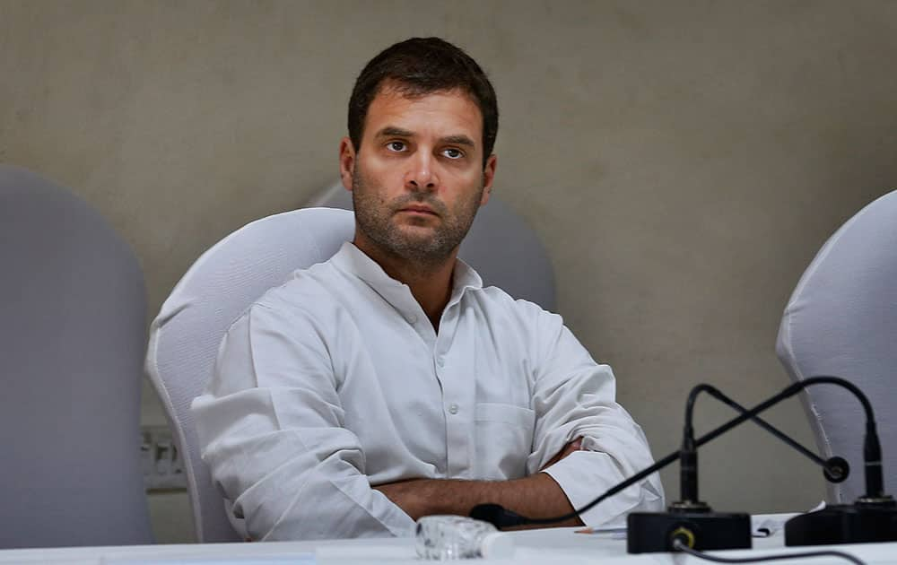 Congress party vice president and leader of the campaign Rahul Gandhi, attends a meeting of the Congress Working Committee to review the party’s defeat in the general elections in New Delhi.