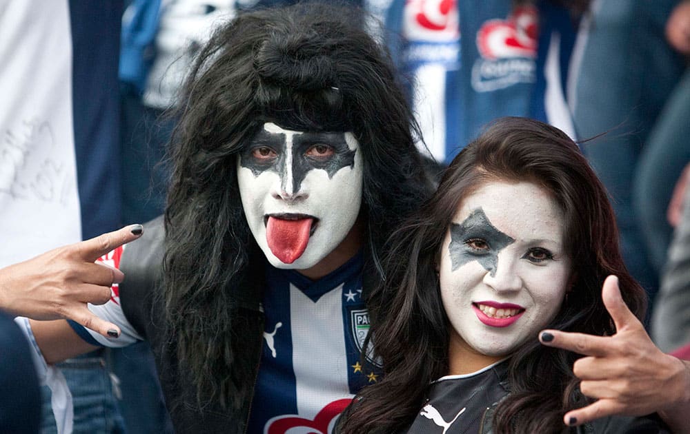 Fans of Pachuca play around during the final of the Mexican soccer league between Pachuca and Leon in Pachuca.