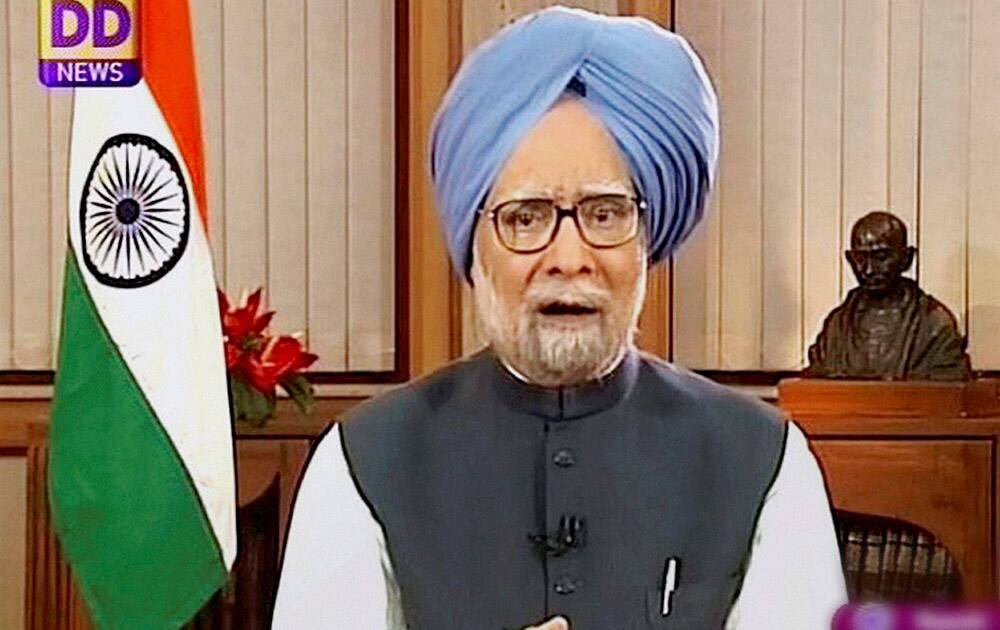 Outgoing Prime Minister Manmohan Singh addresses the nation for the last time before demitting office.