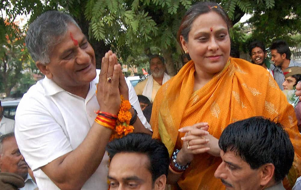 BJP candidate V K Singh after his victory in the Lok Sabha elections, in Ghaziabad.