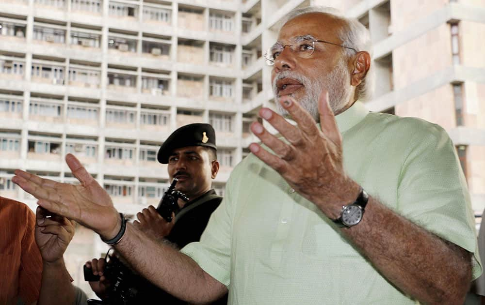 Gujarat Chief Minister and BJP`s PM candidate Narendra Modi after a meeting with party MLAs in Gandhinagar.