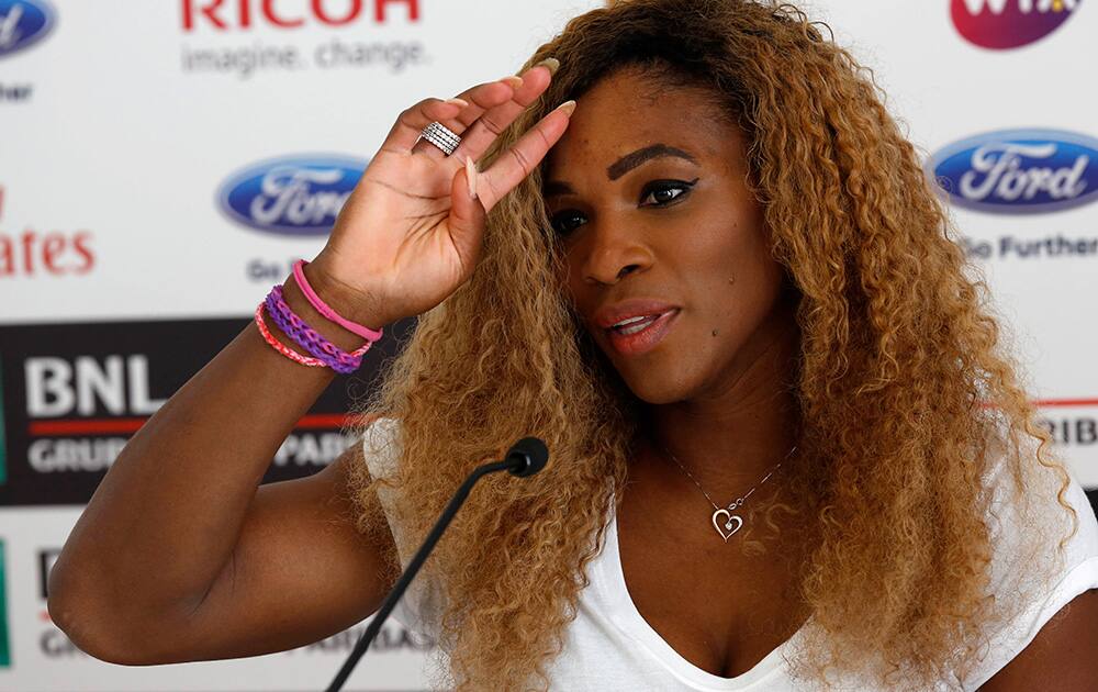 Serena Williams, of the United States, attends a press conference ahead of her participation to the Italian open tennis tournament, in Rome.