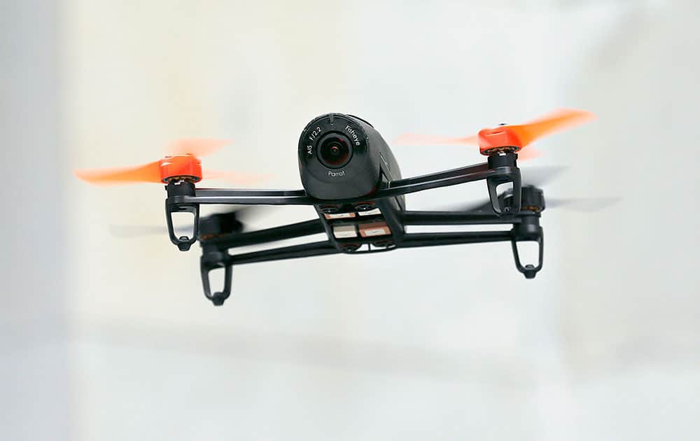 A Parrot Bebop drone flies during a demonstration at a Parrot event in San Francisco. 