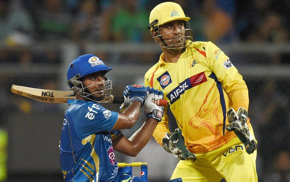 Ambati Rayudu of the Mumbai Indians plays a shot during an IPL 7 match against Chennai Super Kings in Mumbai.