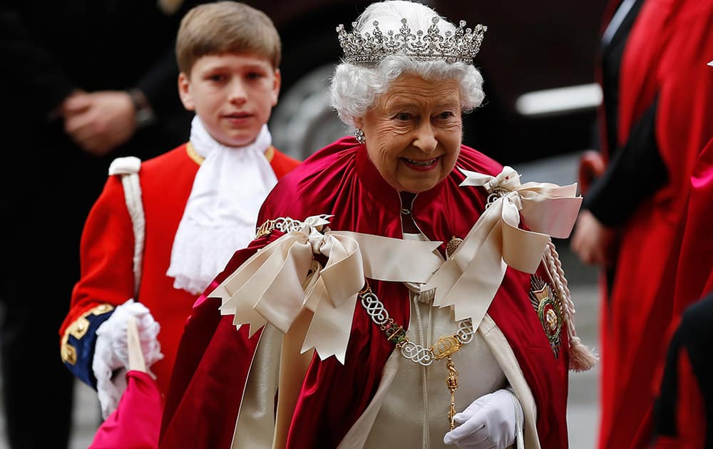 Britain`s Queen Elizabeth II arrives for the Order of the Bath Service at Westminster Abbey in London.