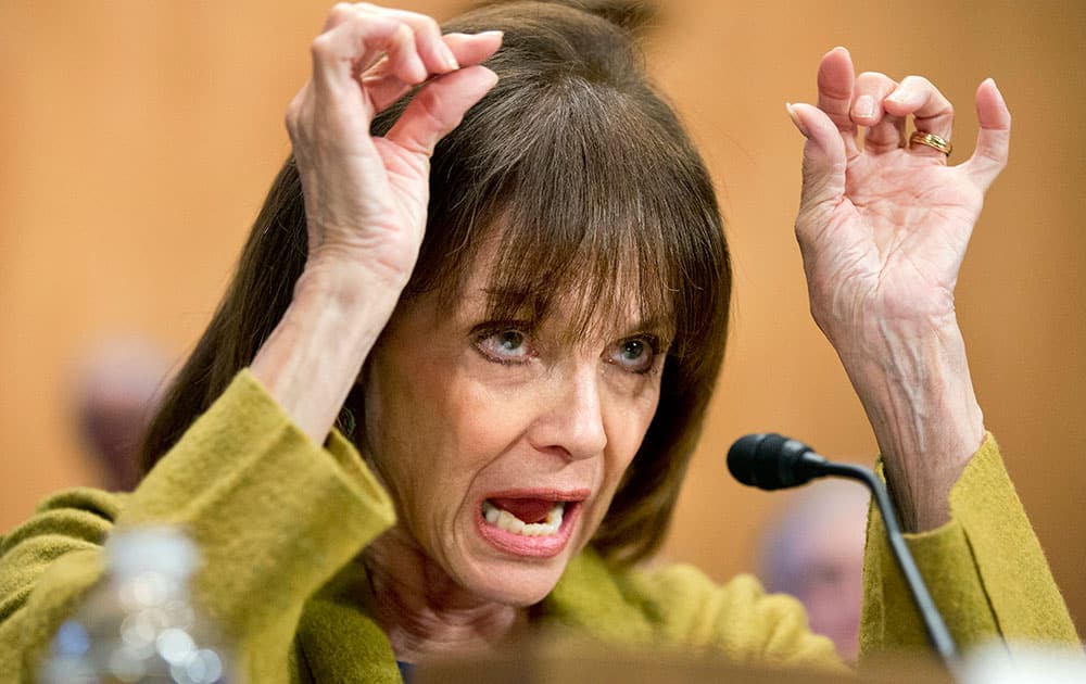 Actress and cancer survivor Valerie Harper, testifies before a Senate Special Committee on Aging hearing to examine the fight against cancer, focusing on challenges, progress, and promise, on Capitol Hill in Washington.