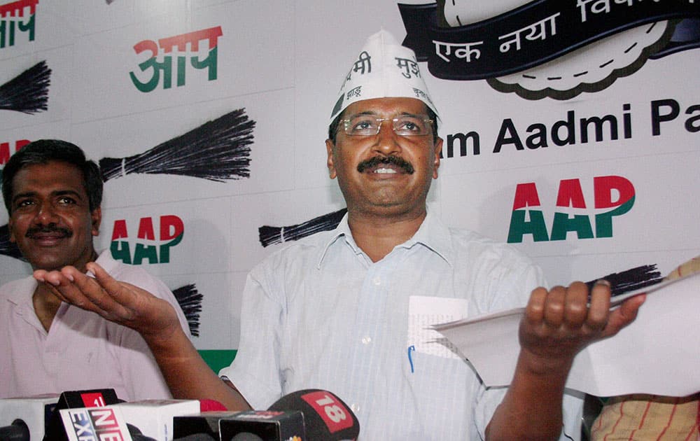 AAP convener Arvind Kejriwal during a press conference in Varanasi.