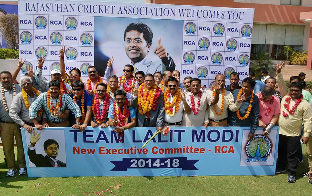 New executive body of Rajasthan Cricket Association poses for photograph after they won RCA elections, in Jaipur.