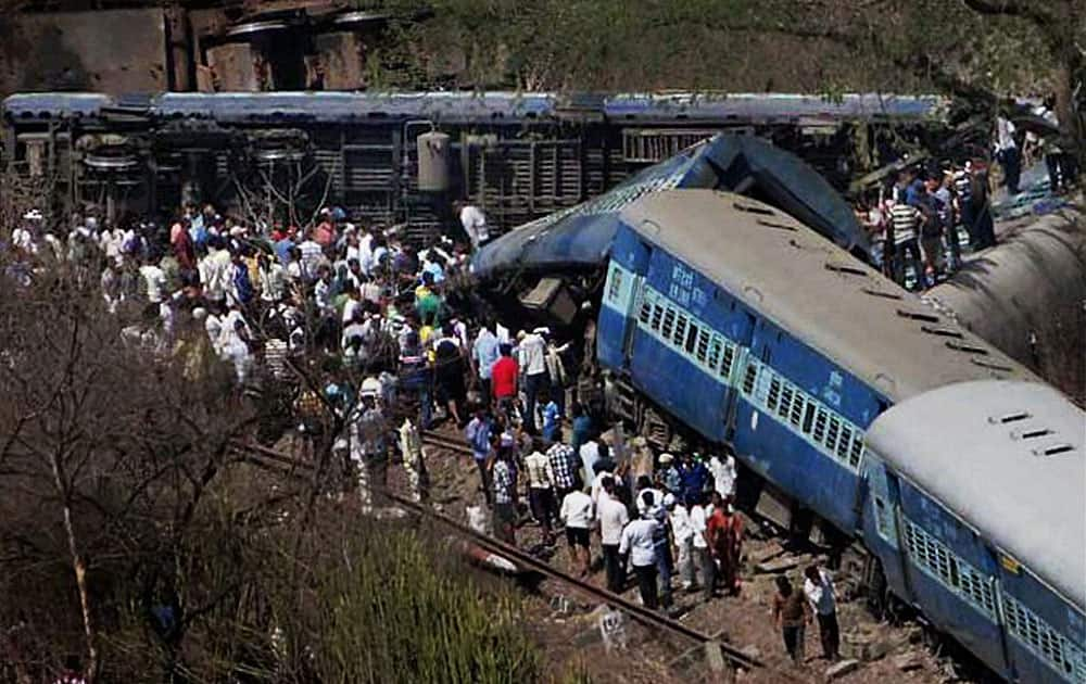 A scene of the derailed passenger train in agothane of Raigad district.