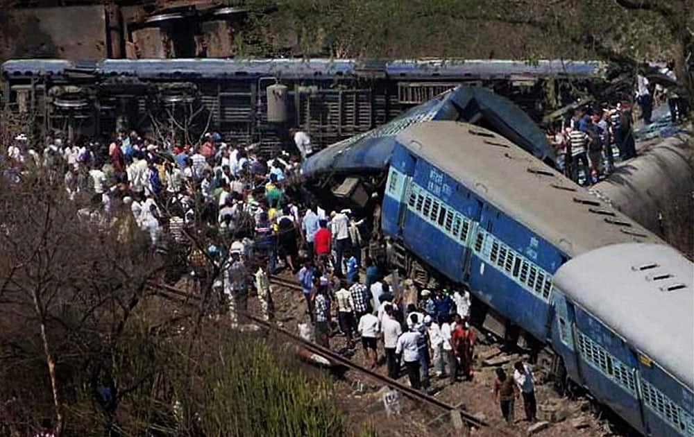 A scene of the derailed passenger train in agothane of Raigad district.
