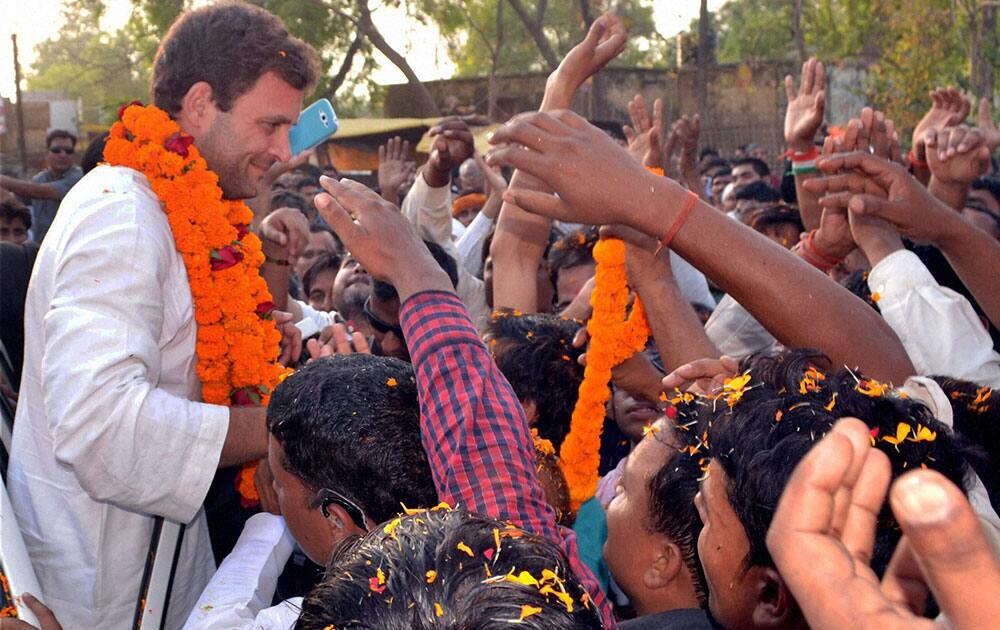 Congress vice president Rahul Gandhi during an election campaign in Amethi.