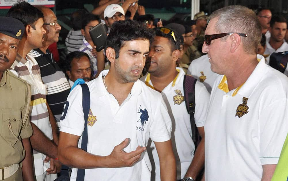 Gautam Gambhir and other Kolkata Knight Riders players arrive at Birsa Munda airport for their Indian Premier League cricket match in Ranchi.