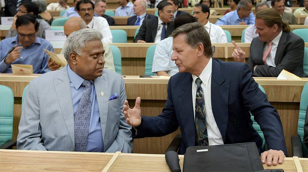 CBI Director Ranjit Sinha with Mario Michel Affentranger, Chief Negotiator for International Mutual Legal Treaties, Swiss Confederation, at the Enforcement Day function in New Delhi.