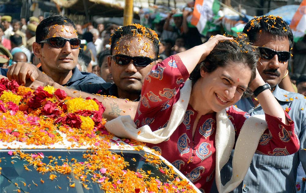 Priyanka Vadra during an election campaign for her mother and Congress President Sonia Gandhi in Raebareli.